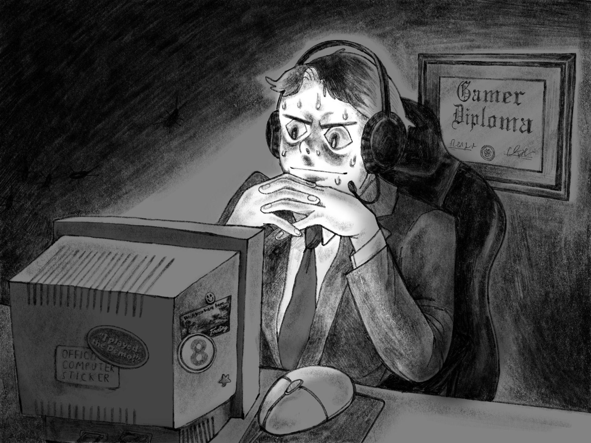 Illustration of a gamer, thinking a bit harder