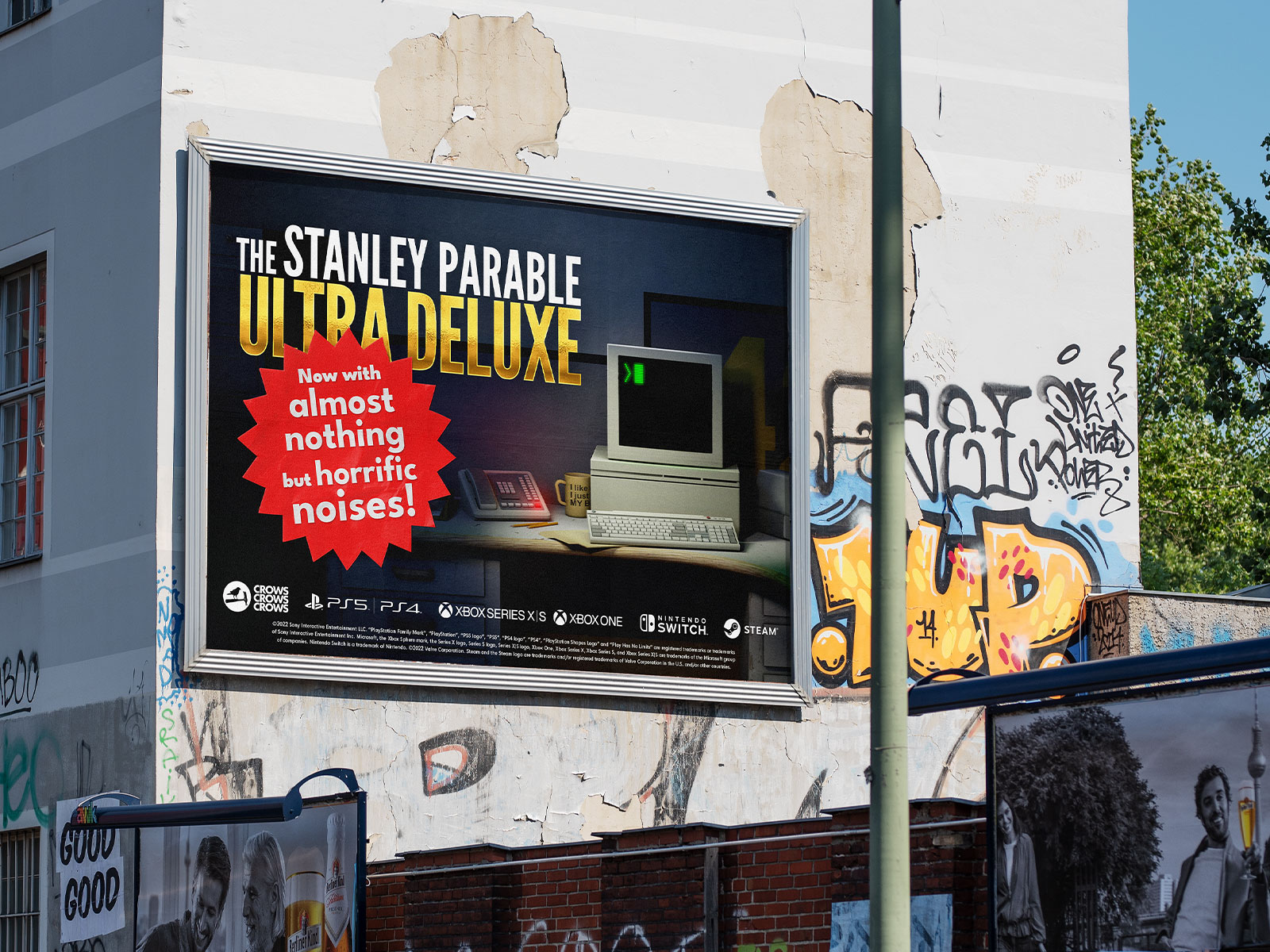 Street billboard with red sticker